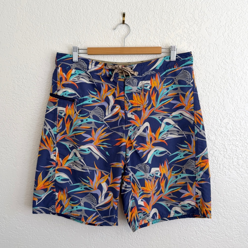 Patagonia Mens Wavefarer Board Shorts Bird of Paradise Blue Orange Beach 34‎